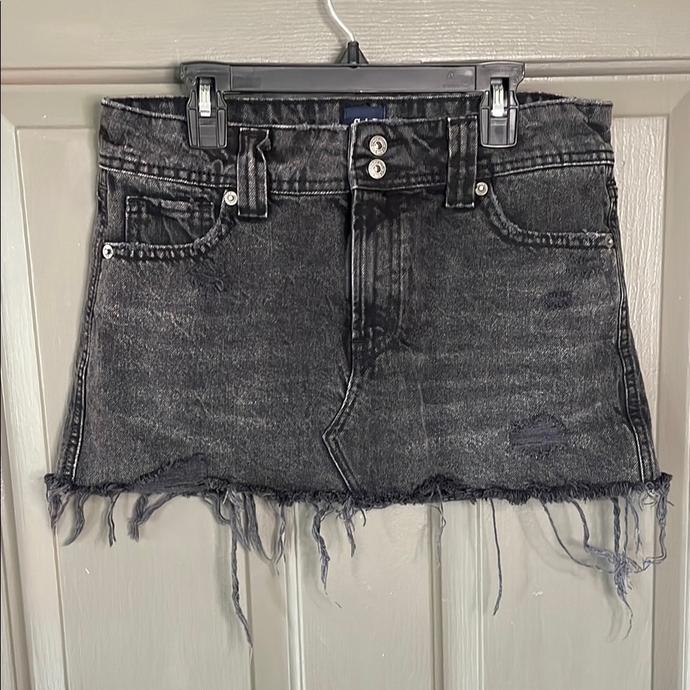Gap Distressed Black Denim Mini Skirt
